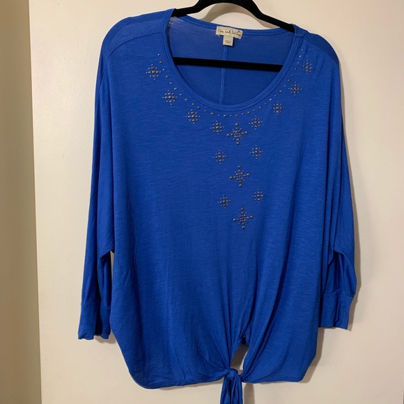 live and let live Tops - Live and Let Live Studded blue top with waist tie